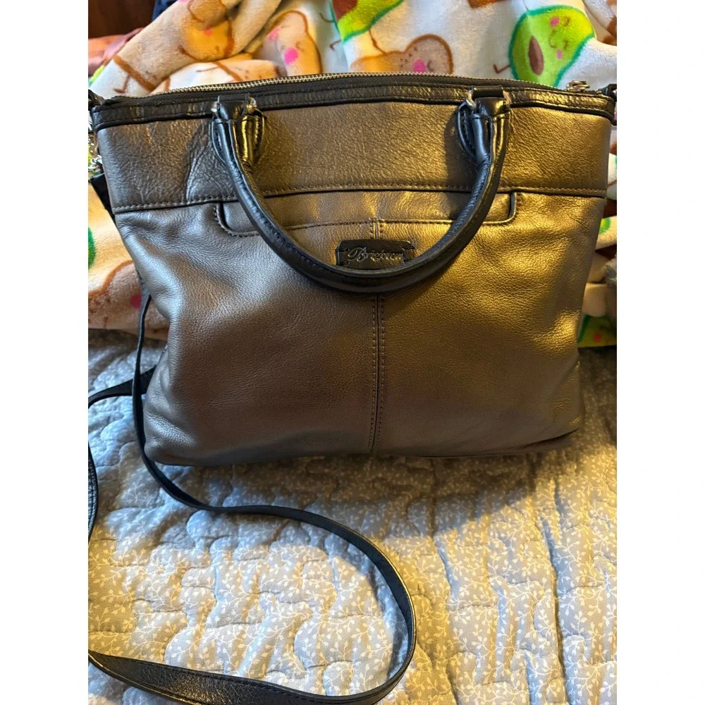 Brighton Metallic Pewter Perforated Leather Tote Crossbody Bag F356325‎